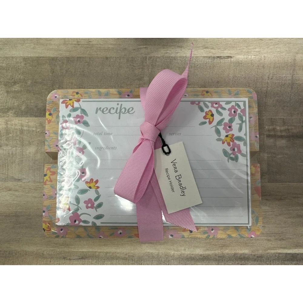 Vera‎ Bradley Sweet Garden Ditsy Recipe Cards & Wooden Block Holder -Gift -NEW